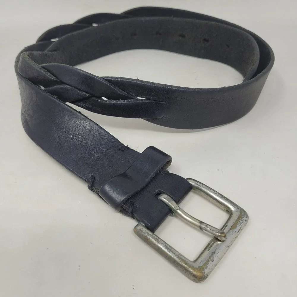 Black Leather Belt Mens Large Braided Distressed Rugged Boho Equestrian Rustic